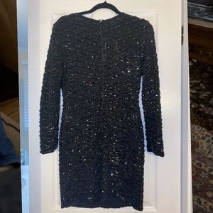 Black, long sleeve, beaded, mini dress